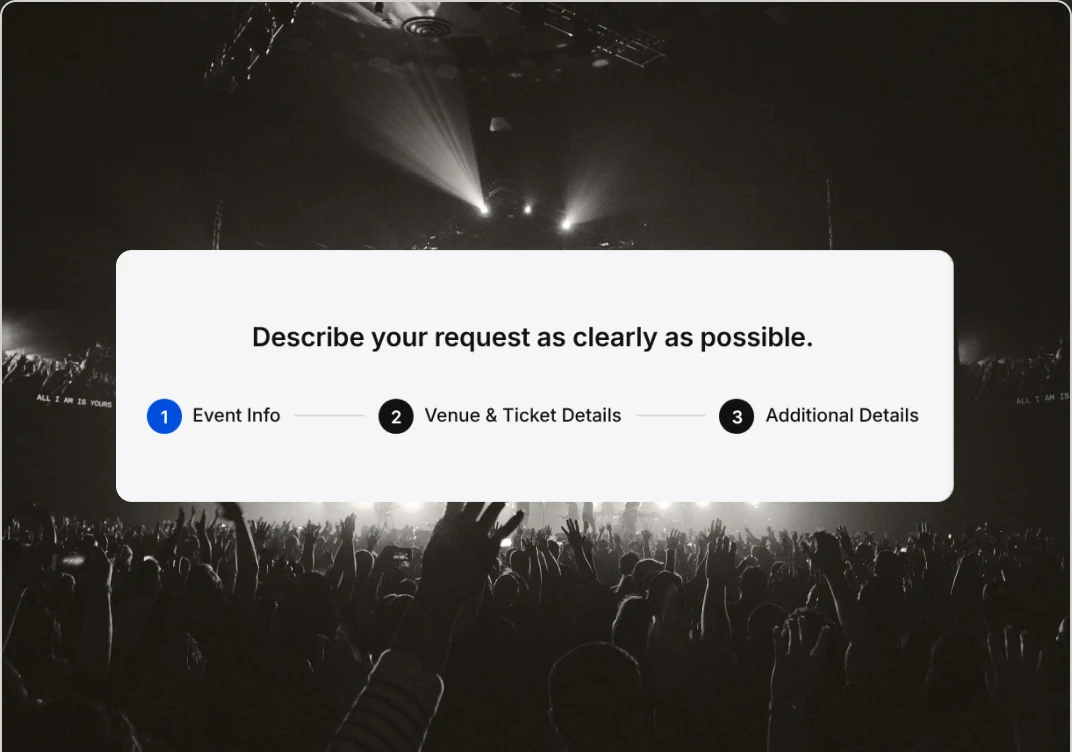The three-step progress bar of the Event Creation Form over a concert crowd